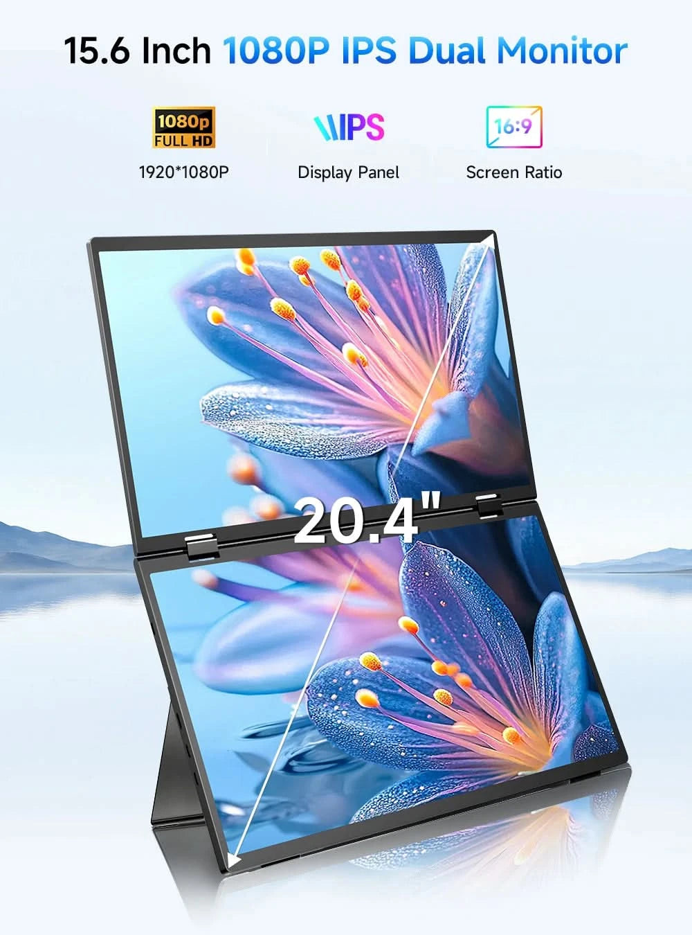 EVICIV Stacked Portable Monitor 15.6 Inch Dual Foldable Travel Display 1080P 100% sRGB USB-C HDMI Triple Laptop Screen Extender