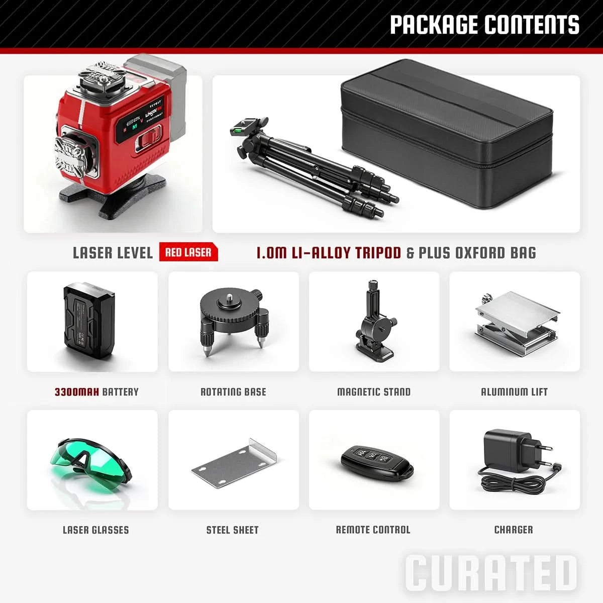 YEVOLT YVGLL4LD16 4-Plane Red Laser Level 4D 16 Lines with  All Day Work Self-Leveling Measuring Horizontal & Vertical Tools