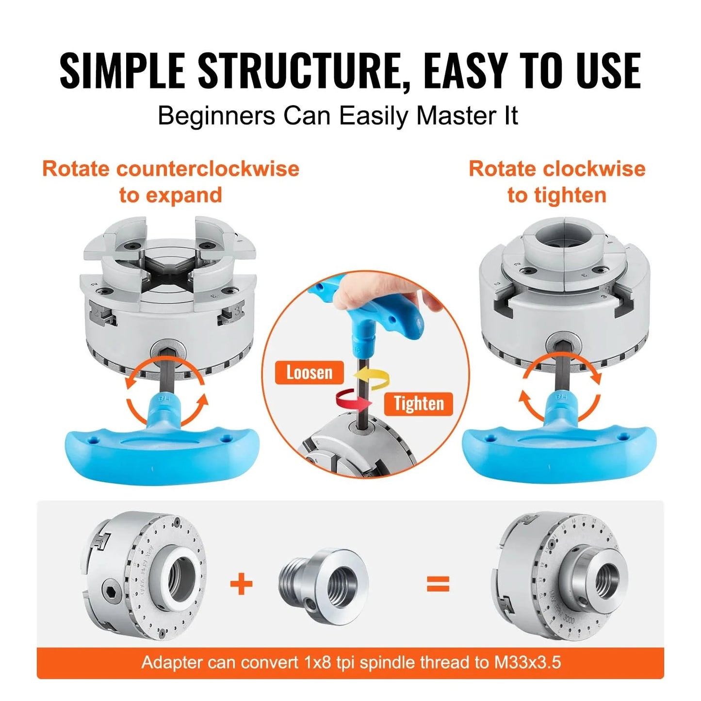 SucceBuy Metal Lathe Chuck 4-Jaw 2.75" or 3.75" Diameter Turning Machine Accessories Self-centering Tool for Precision Machining