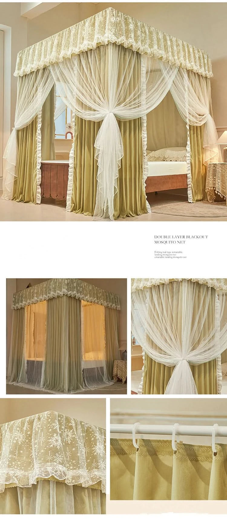 Four Season Bed Curtain Canopy for Girl Room Palace Mosquito Net with Frame Romantic Shading Three-door Bedcover Decor