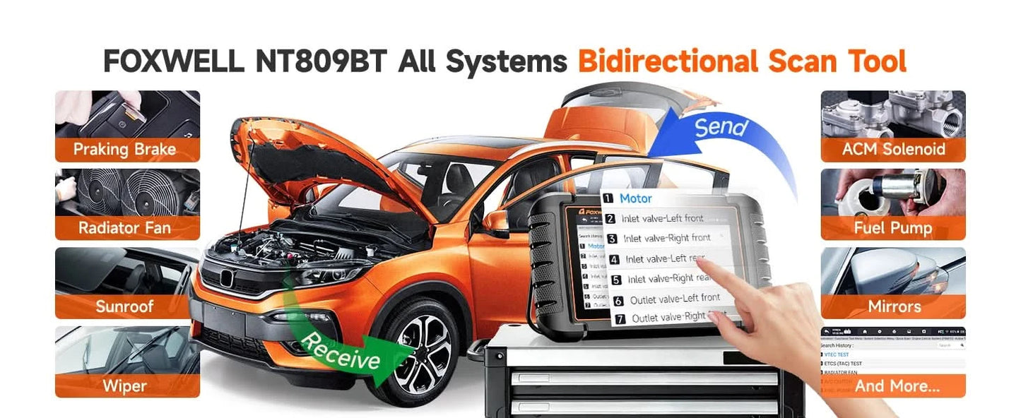 FOXWELL NT809BT OBD2 Bluetooth Car Diagnostic Tool All System Bi-Directional 30+ Reset Code Reader OBD2 Scanner Automotivo