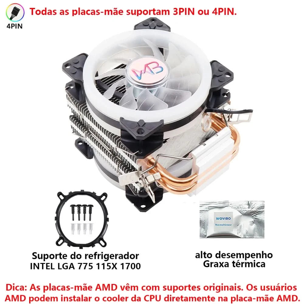 Wovibo Ventilador de Refrigeração da CPU, para Intel 775, 1150, 1151, 1155, 1200,1700, 2011, X79, X99, AM4, AM5 Radiador