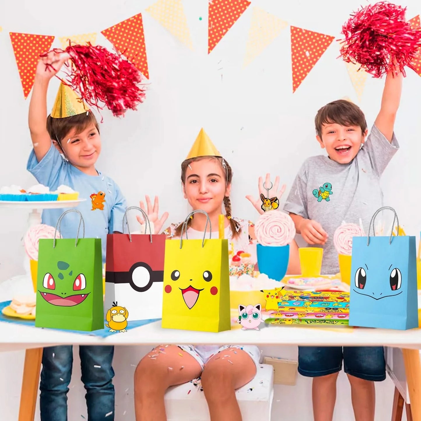 Pokemon Birthday Party Favors for Kids,110pcs Pokemon Party Supplies-Pikachu Goodie Bag Badges Sticker etc Pokemon Party Favors