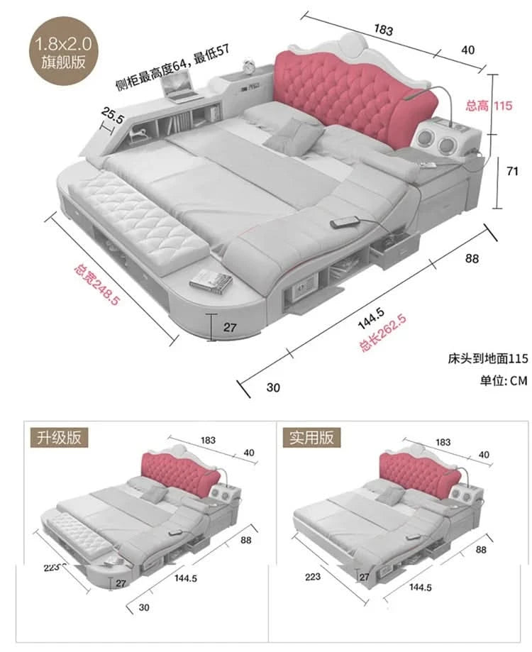 Headboard Storage Double Bed Queen Drawers King Size Smart Bed Luxury Princess Modern Letto Matrimoniale Bedroom Furniture