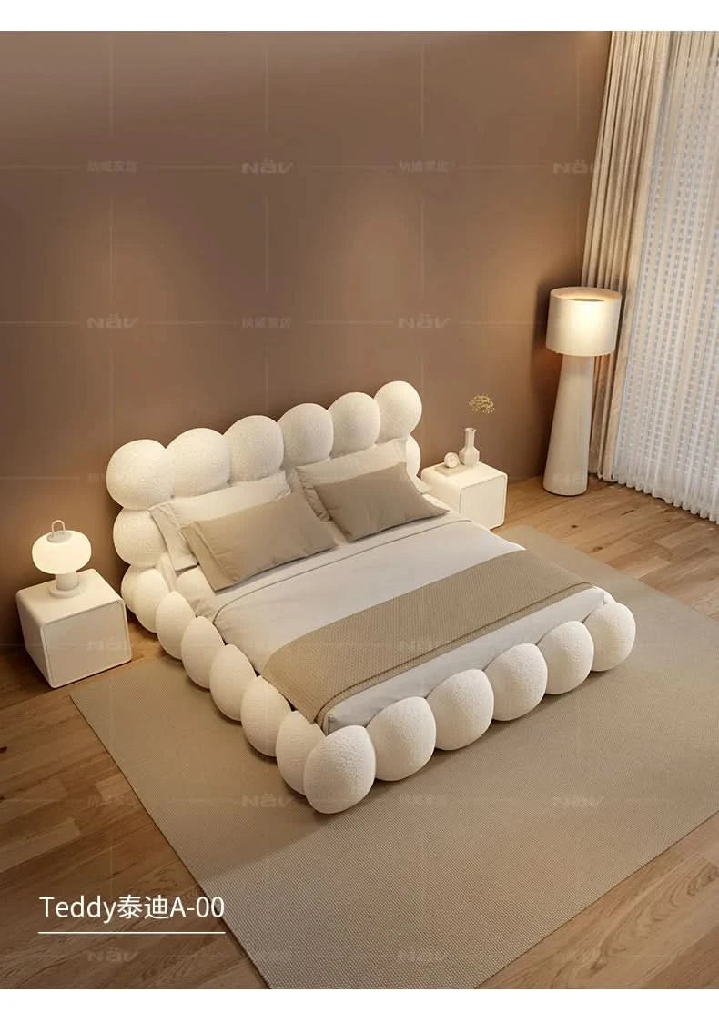 Beauty Cream Cloud Bed Large Size White Rectangle Minimalist Safe Bed Upholstery European Cama Matrimonial Home Furniture