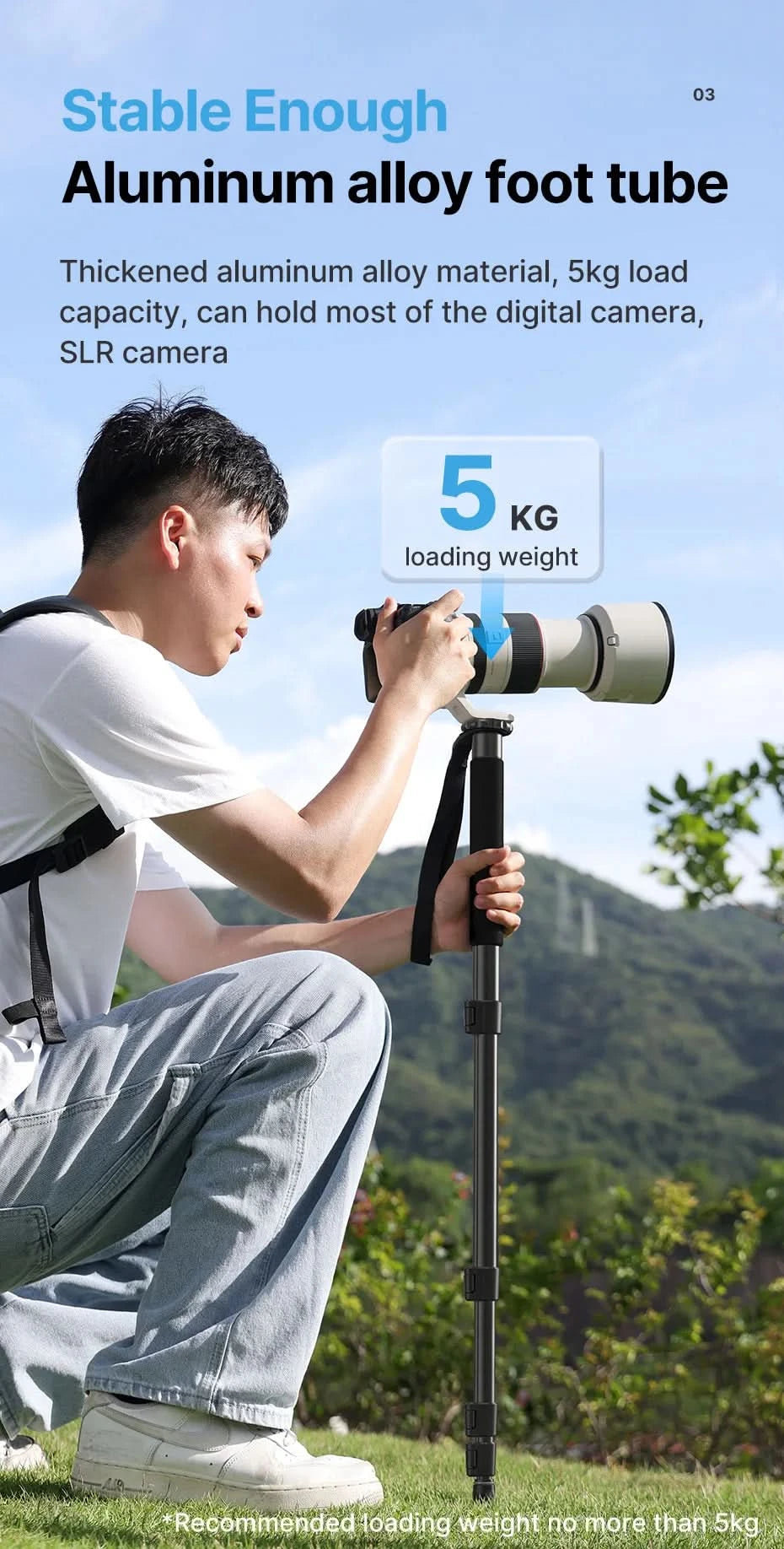 Ulanzi Lightweight Monopod Aluminium DSLR Camera Tripod for  1/4''3/8'' Hiking Travel Selfie Stick Max 155cm Extend 5KG Load