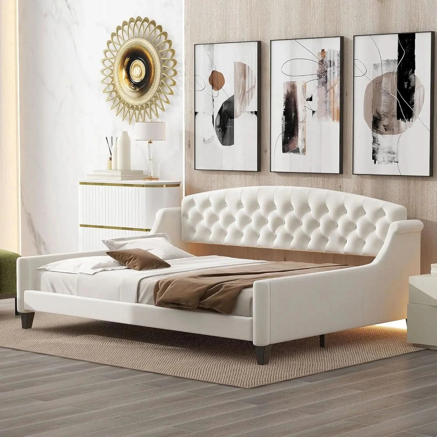 Full Size Daybed, Modern Luxury Tufted Button Upholstered Full Sofa Bed for Bedroom Living Room, Beige, Customized