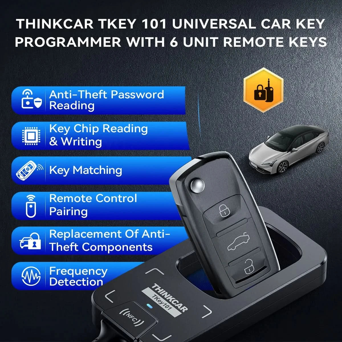 THINKCAR TKEY 101 Universal Car Key Programmer Equipment with 6 Unit Remote Key Supports Anti-Theft System For MUCAR 892BT 689BT