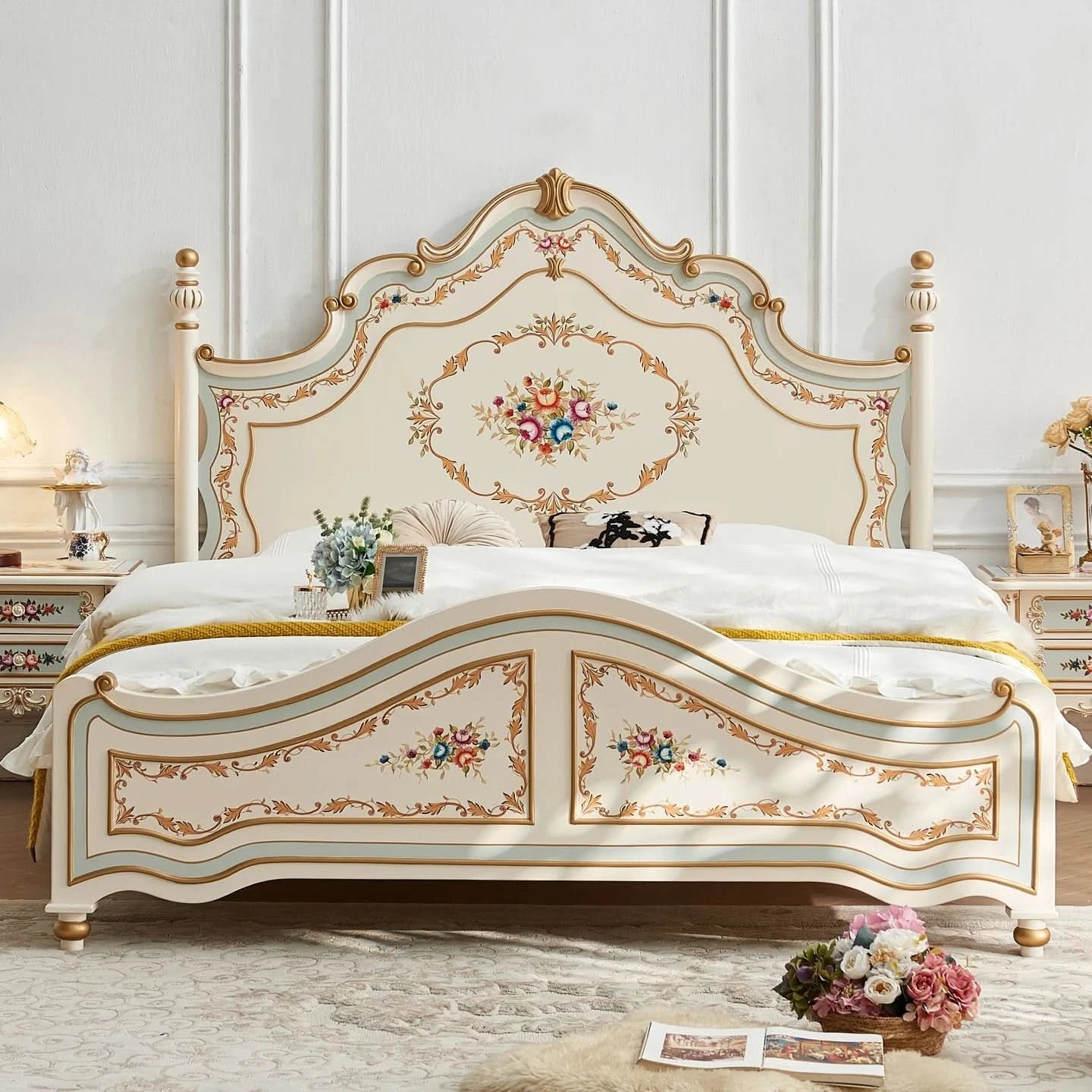 Modern Frame Bed Double King Size Bedroom Beauty European Sleeping Bed Platform Girls Letto Matrimoniale Lounge Suite Furniture