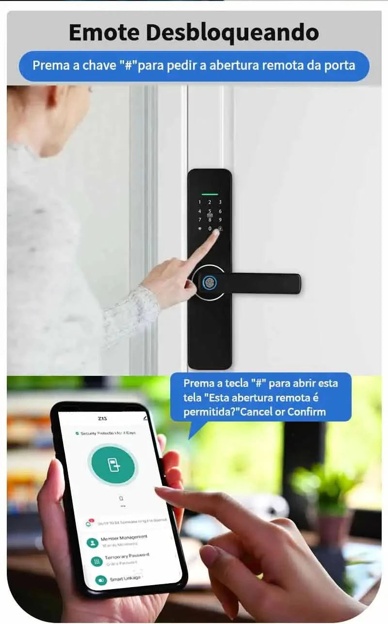 Do Brasil Tuya wifi Digital Electronic Door Lock App Remote Unlocking Fingerprint Door Lock for home house apartment