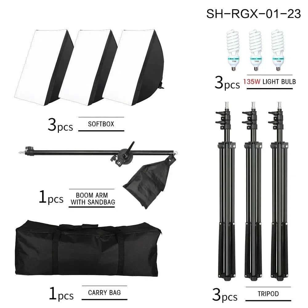Studio Kit Photo Softbox Light Box Lighting Single Led Lamp with Tripod Photography Shooting Soft Box Flash E27 Accessories