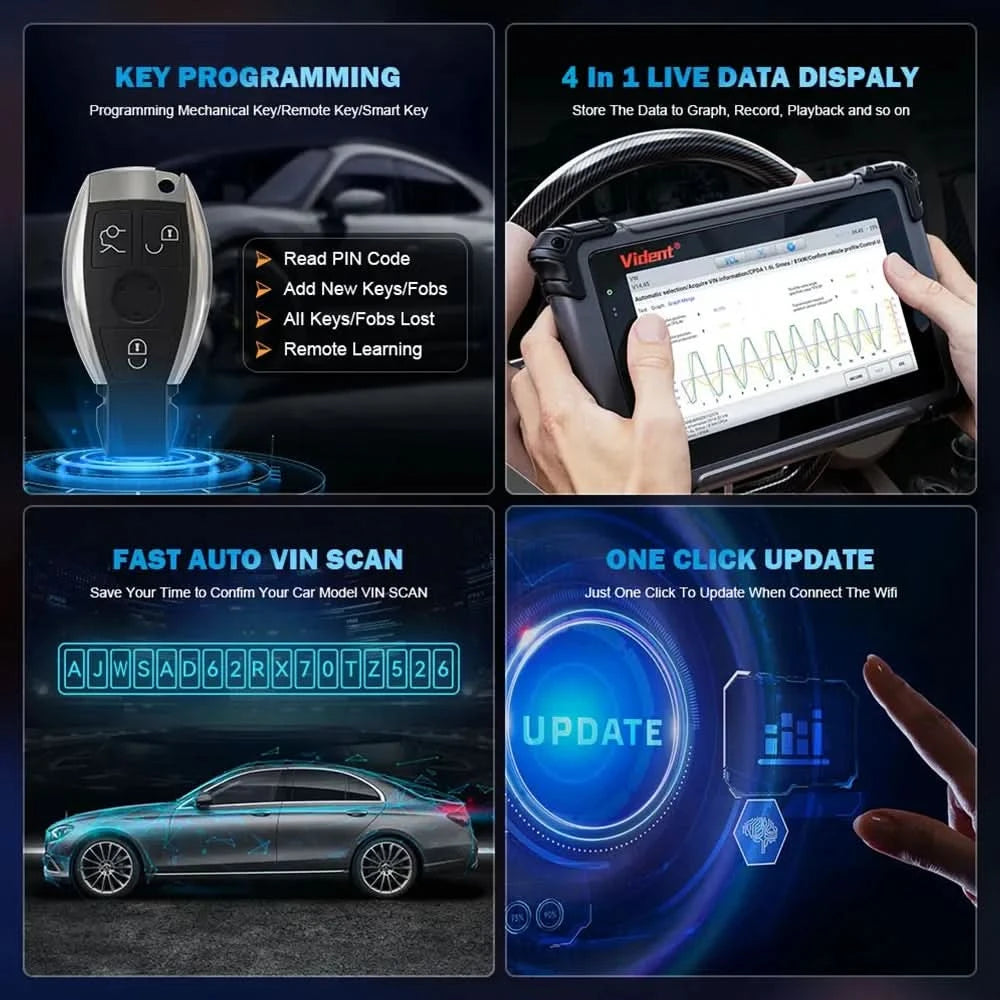 VIDENT iSmart800 Pro OBD2 Scanner Full System Car Diagnostic Tool Key Programming Bi-Directional Control 40+ Reset CAN FD& DoIP