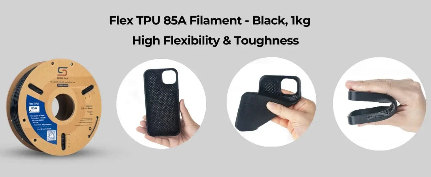 Siraya Tech Flex TPU Filament: 85A Shore, ISO 10993 Certified, High Flexibility&Toughness, Moisture-Resistant, Easy to Print 1KG