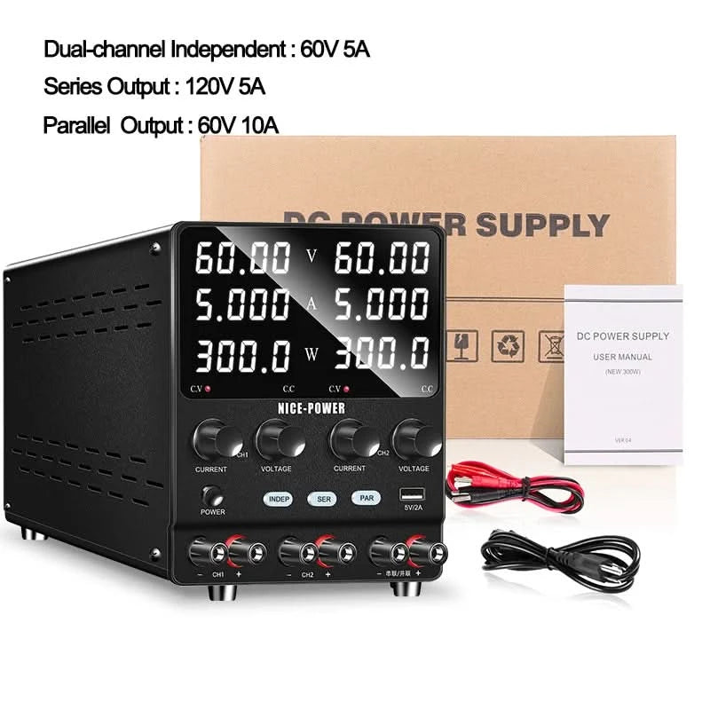 NICE-POWER 30V 10A Dual-Channel DC Lab Power Supply 60V 120V 240V Double Bench Power Source Positive & Negative Voltage Output