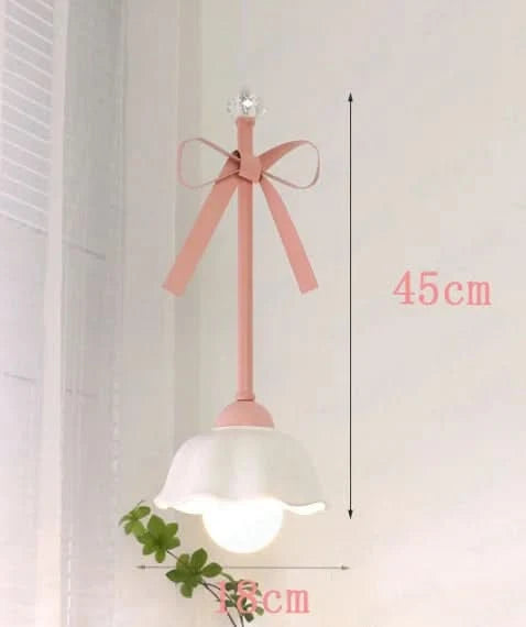 Romatic Princess Room Girl LED Pendant Lamp For Bedroom Lighting Ceramic Glass Sconces Pink Bowknot Ceiling Suspended Light