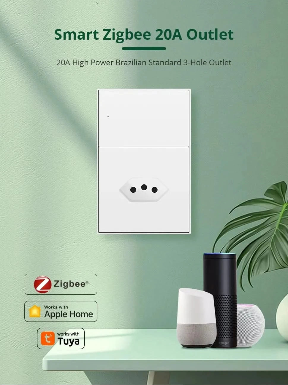 Zemismart Matter Zigbee Hub Work with Tuya Homekit Smartthings Google Home Zigbee Brazil Socket Outlet Smart Wall Tomada 10A 20A
