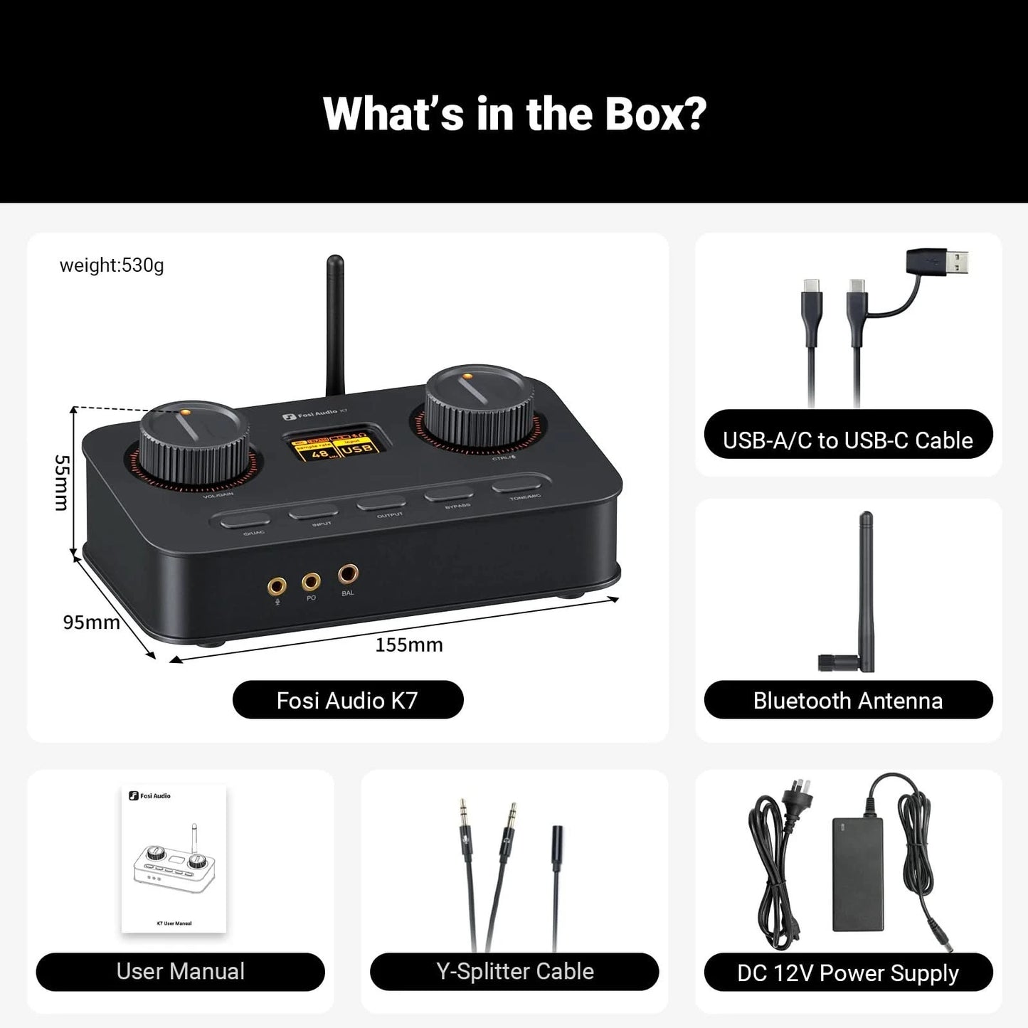 Fosi Audio K7 HiFi DAC & Headphone Amplifier, AKM4493ESQ DAC Chip, PCM 384kHz/32Bit & DSD256, Mic Input USB Audio DAC for Gaming