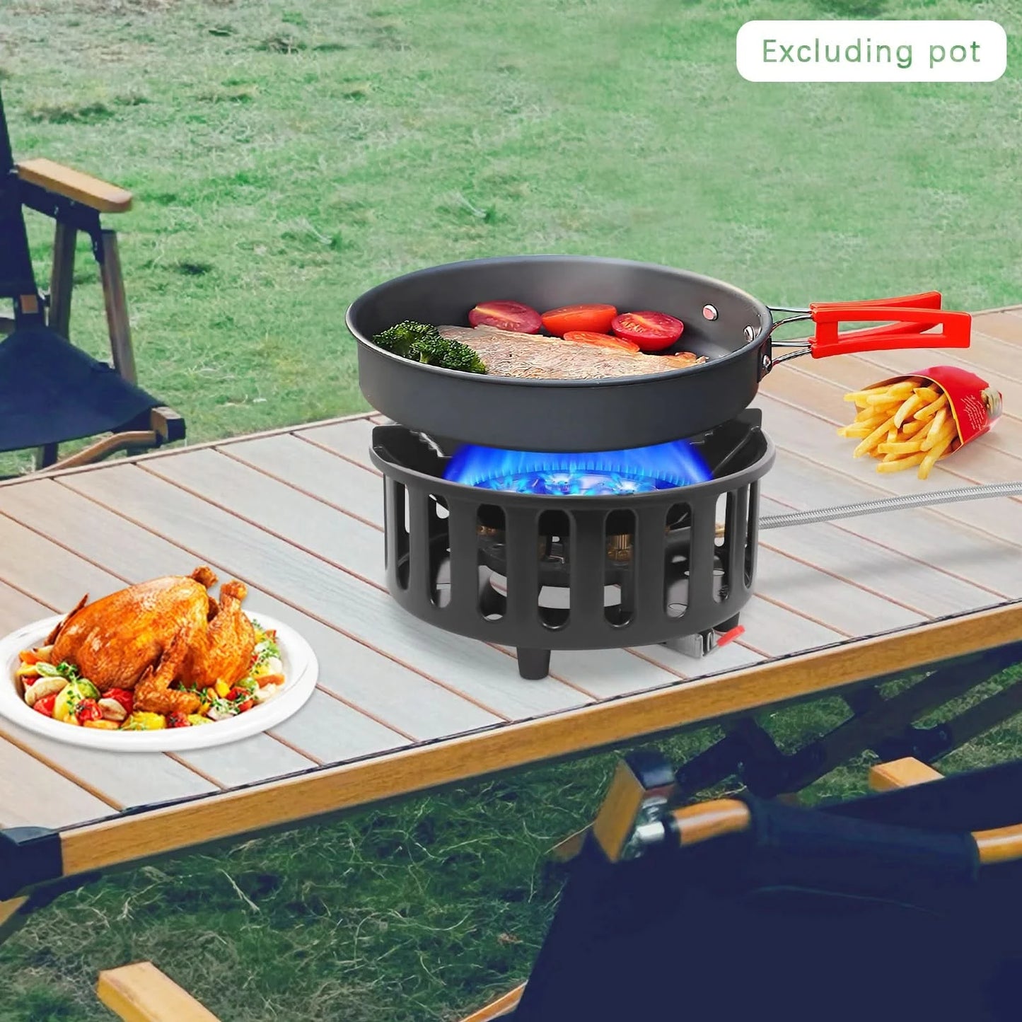 21000W Portable Butane Camping Stove outdoor burner with 2 Adapters Gas Stove propane portable stove for Outdoor Frying Boiling