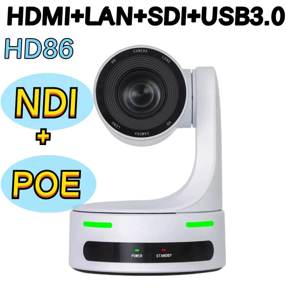 NDI HX POE Church PTZ Camera 12/20X Zoom 60fps USB HDMI LAN SDI Control for Video Conference Broadcast Youtbe with Tally Light