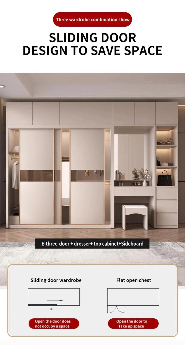 Sliding Door WardrobeNordic Modern Home Furniture Bedroom Desk Dresser In One Combination Light Luxury Corner Wardrobe furniture