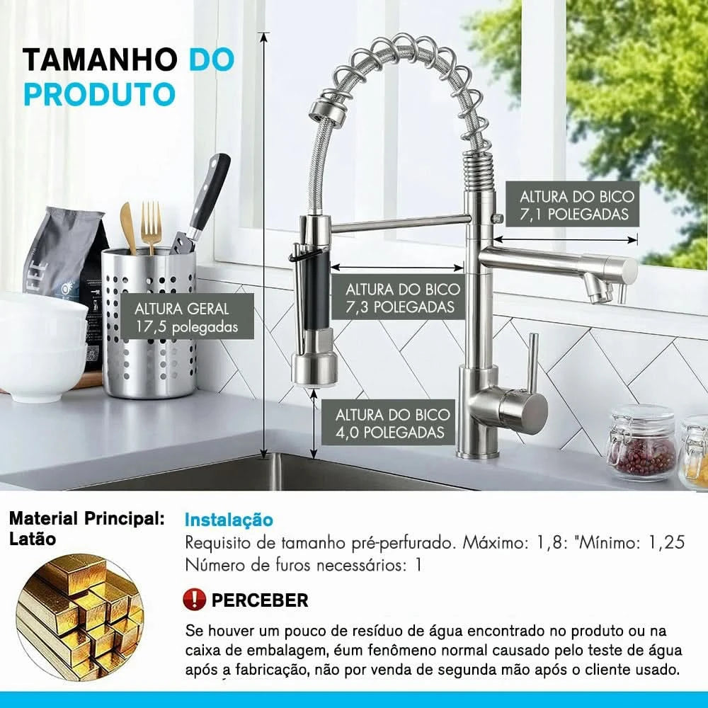 Torneira Cozinha Gourmet 50cm Spray Articulado 2 Jatos 100% Metal Cromada Envio 12h SP