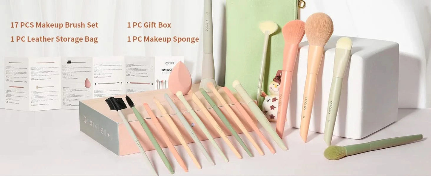 Docolor 17Pcs Makeup Brushes Set Eye Shadow Blush Powder Blending Foundation Cosmetic Brush  With Makeup Sponges And Bag