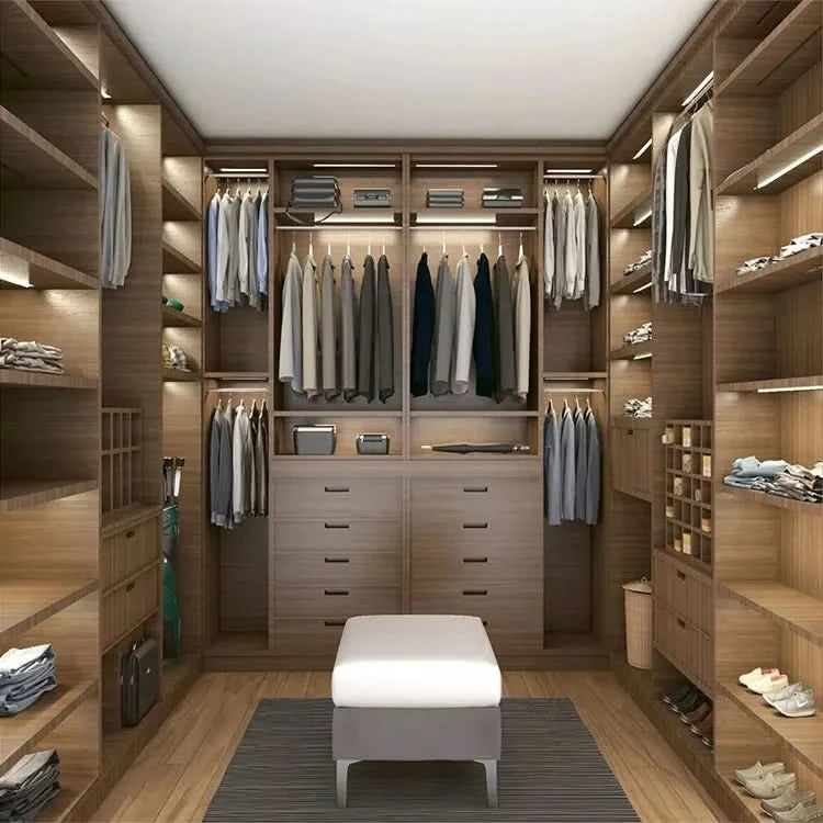 Modern wardrobes L shape with LED light walk in closets
