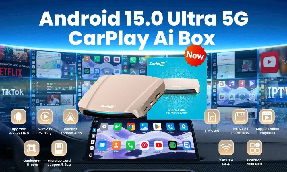 2026 CarlinKit CarPlay AI Box Android 13.0 SM6225 8-Cores Android Auto Wireless CarPlay Adapter 2.4+5GGPS 64G 128G FOTA Upgrade