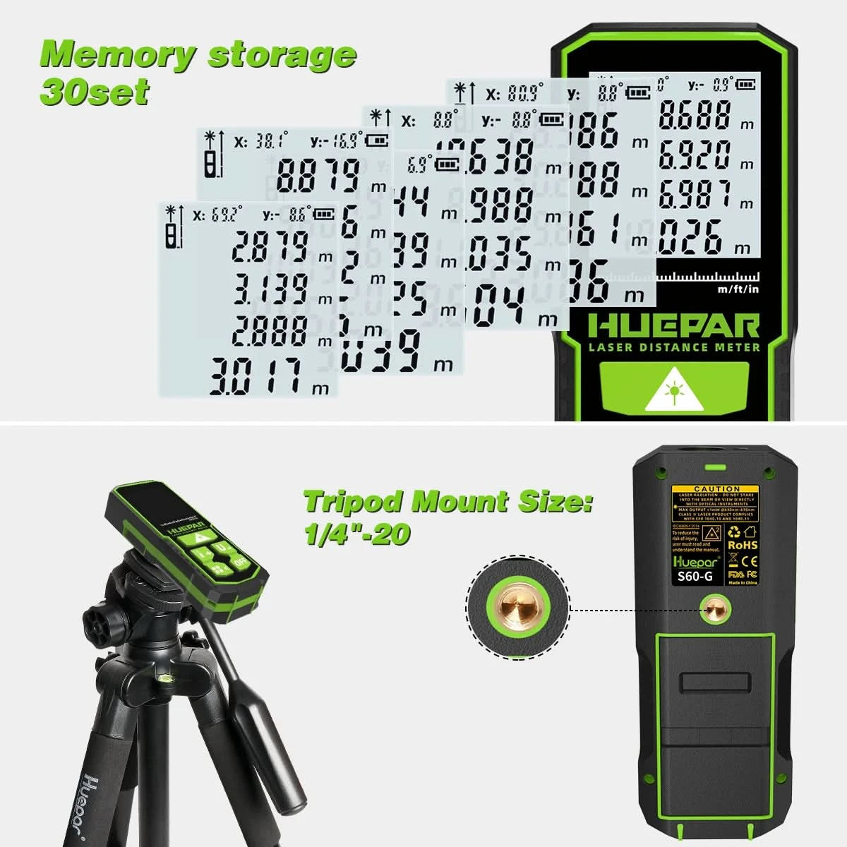 Huepar Laser Rangefinder Digital Laser Distance Meter  Measure 60M 100M 120M Trena Laser Tape Range Finder Green Beem