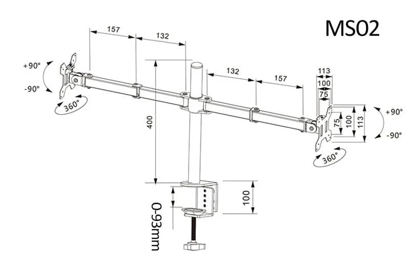 D-MOUNT MS02 9.9kg each head Full Motion 360 rotate Dual 10"-27" Monitor desktop holder stand long Mount Arm clamp and grommet