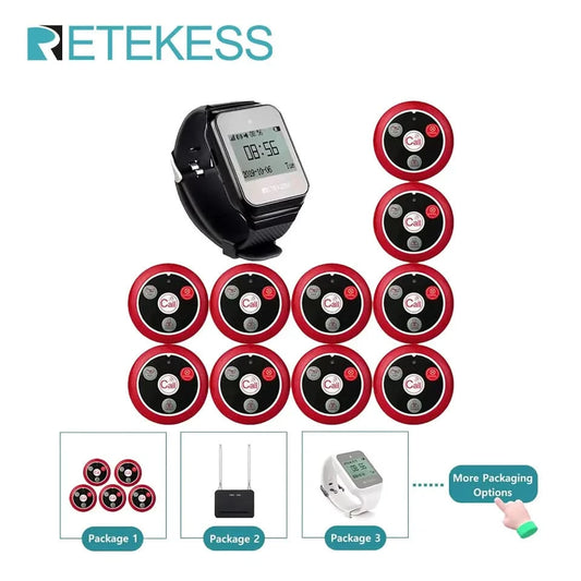 Retekess Funkruf-System Restaurant Pager TD108 Wasserdichter Armbandempfänger T117 Kellner-Ruftasten für Shisha-Café-Bar