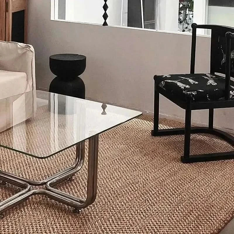 Transparent Square Glass Coffee Table, Stainless Steel Low Table