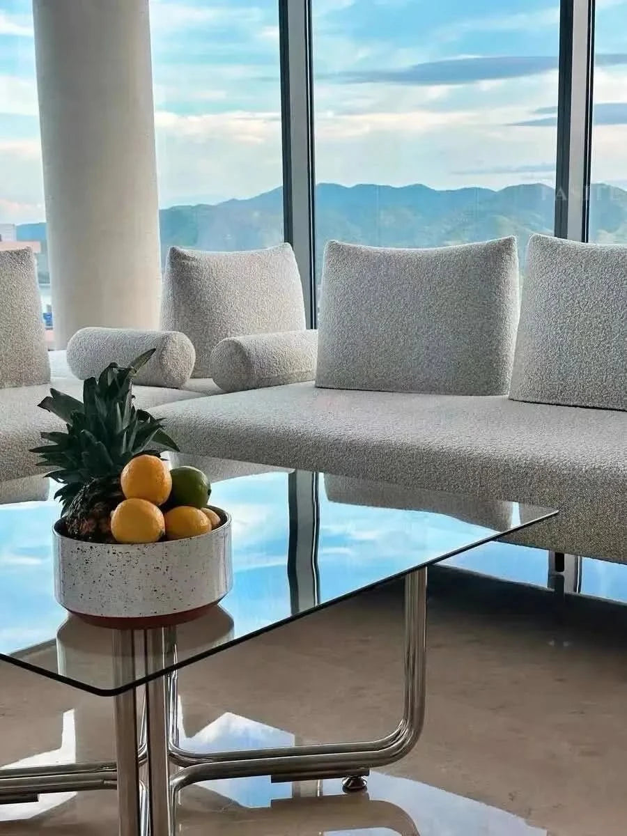 Transparent Square Glass Coffee Table, Stainless Steel Low Table