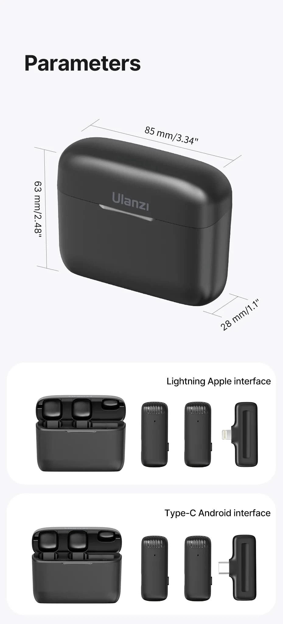 Ulanzi J12 Wireless Lavalier Microphone System Audio Video Recording Microphone Mini Mic for iPhone Android Live Broadcast