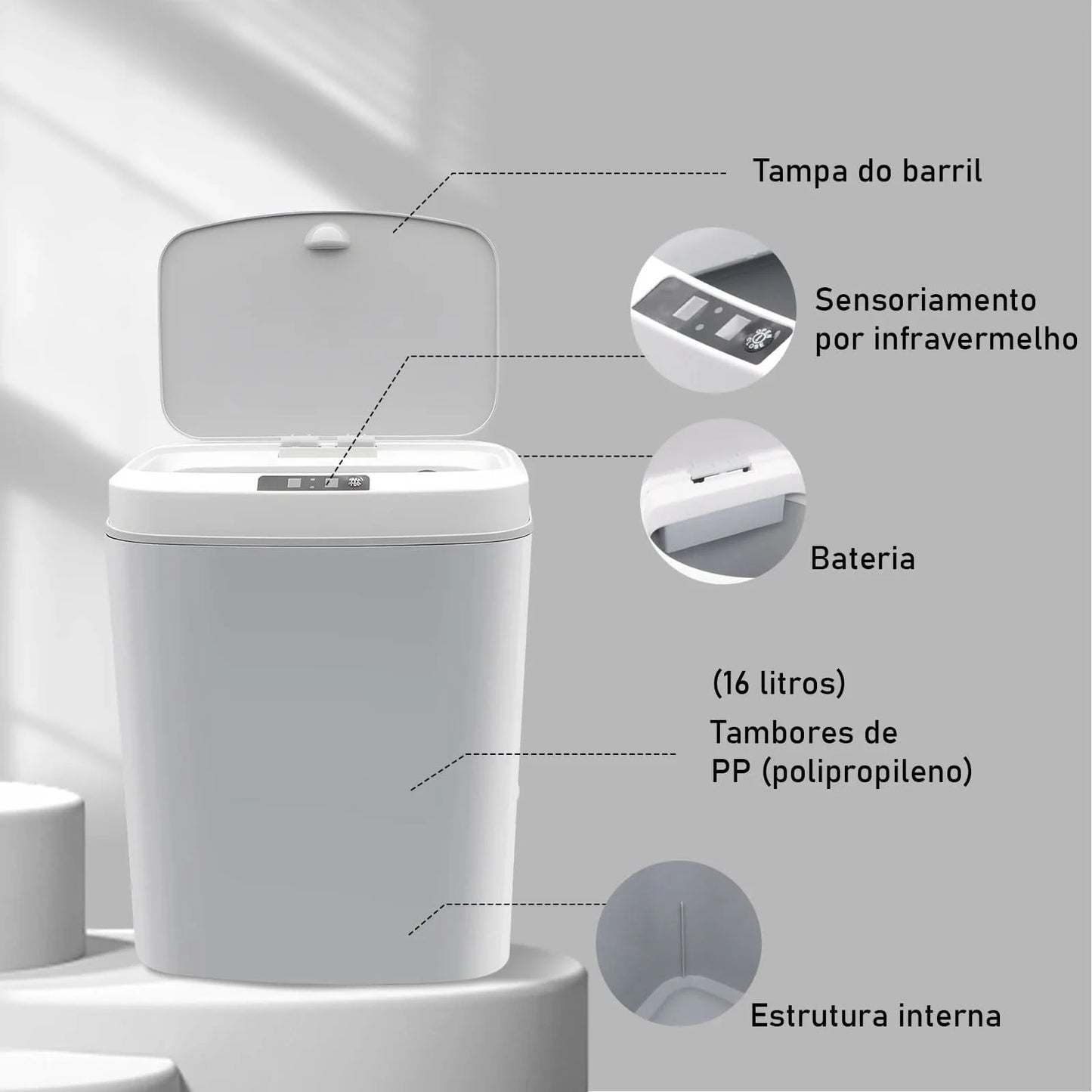 Lata de lixo sensor de toque automático lata lata de lixo plástico cozinha latas sala estar capacidade do agregado familiar