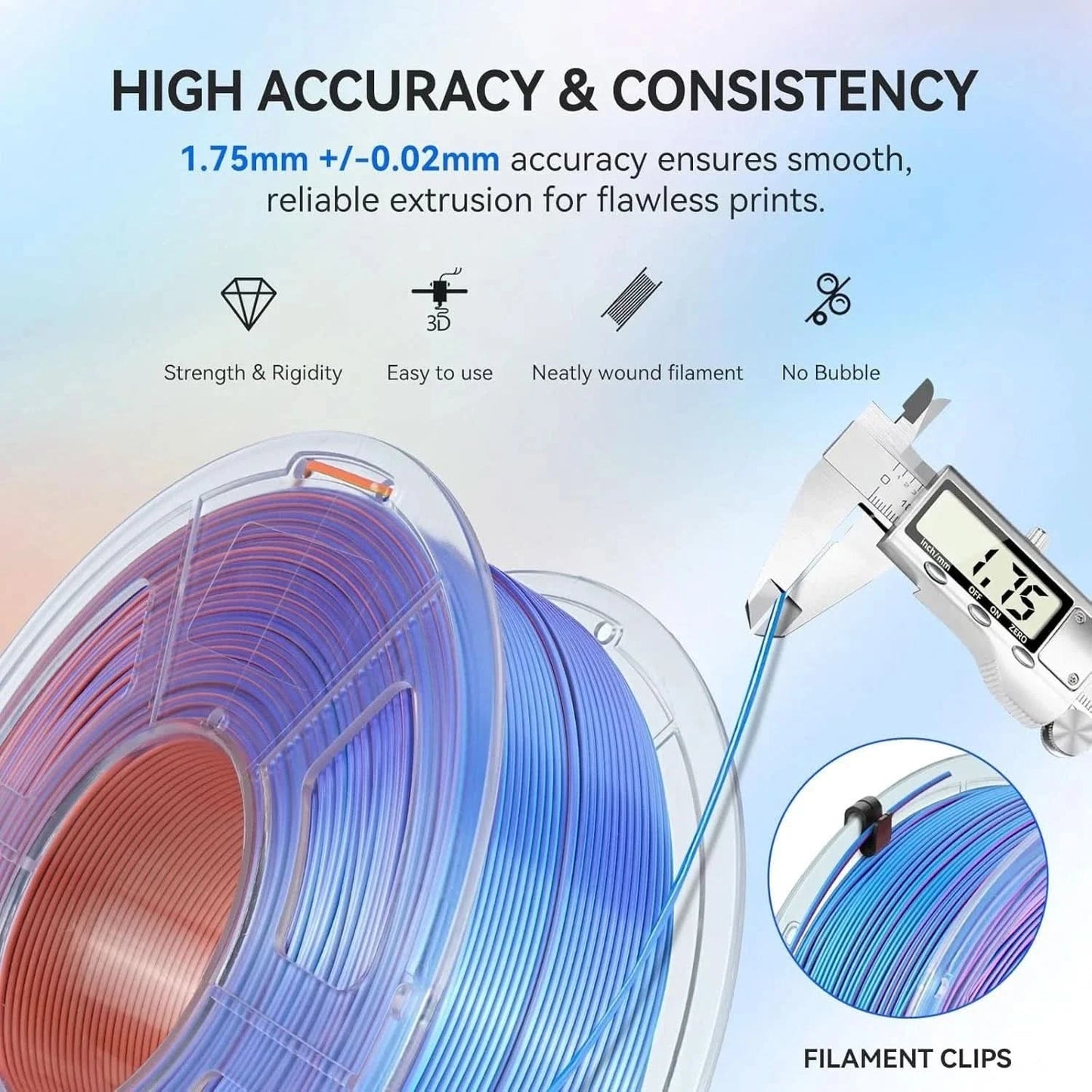 JAYO 3D Multicolor 4-Color Silk PLA+ Filament Bundle Silk PLA+ 3D Printer Filament 1.75mm +/- 0.02mm Shiny Silk Texture 2Rolls