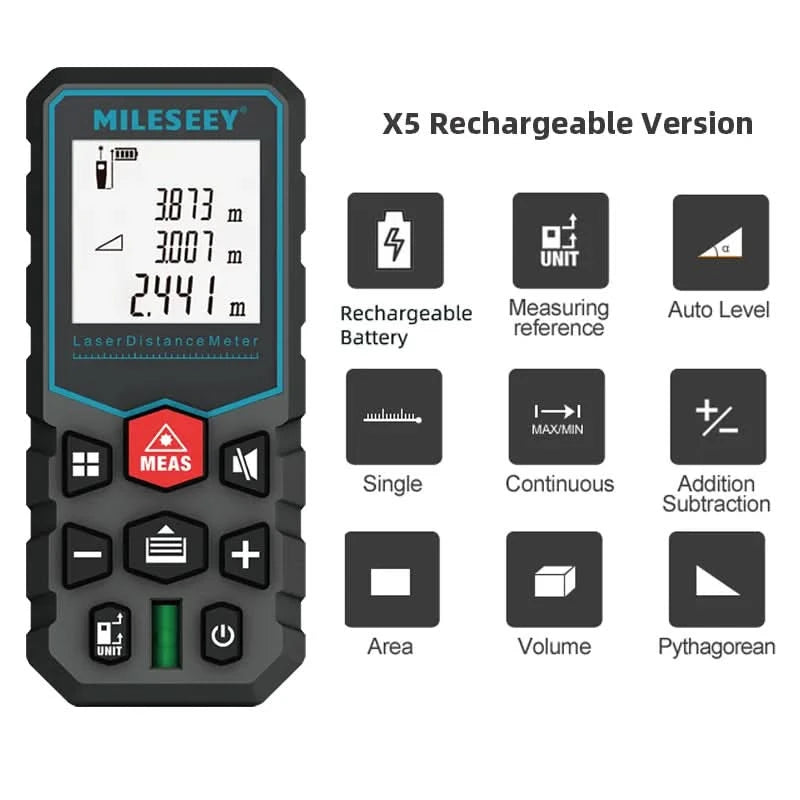Mileseey Laser Distance Meter Electronic Roulette Laser Digital Tape Rangefinder Trena Metro Laser Range Finder  Measuring Tape