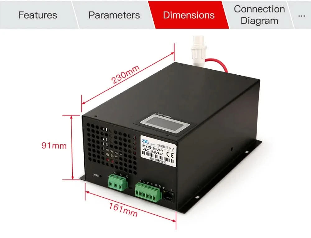 FONLAND MYJG-100W CO2 Laser Power Supply for Reci W2 T2 EFR Yongli CDWJ CO2 Laser Tube Engraving Cutting Machine With Display