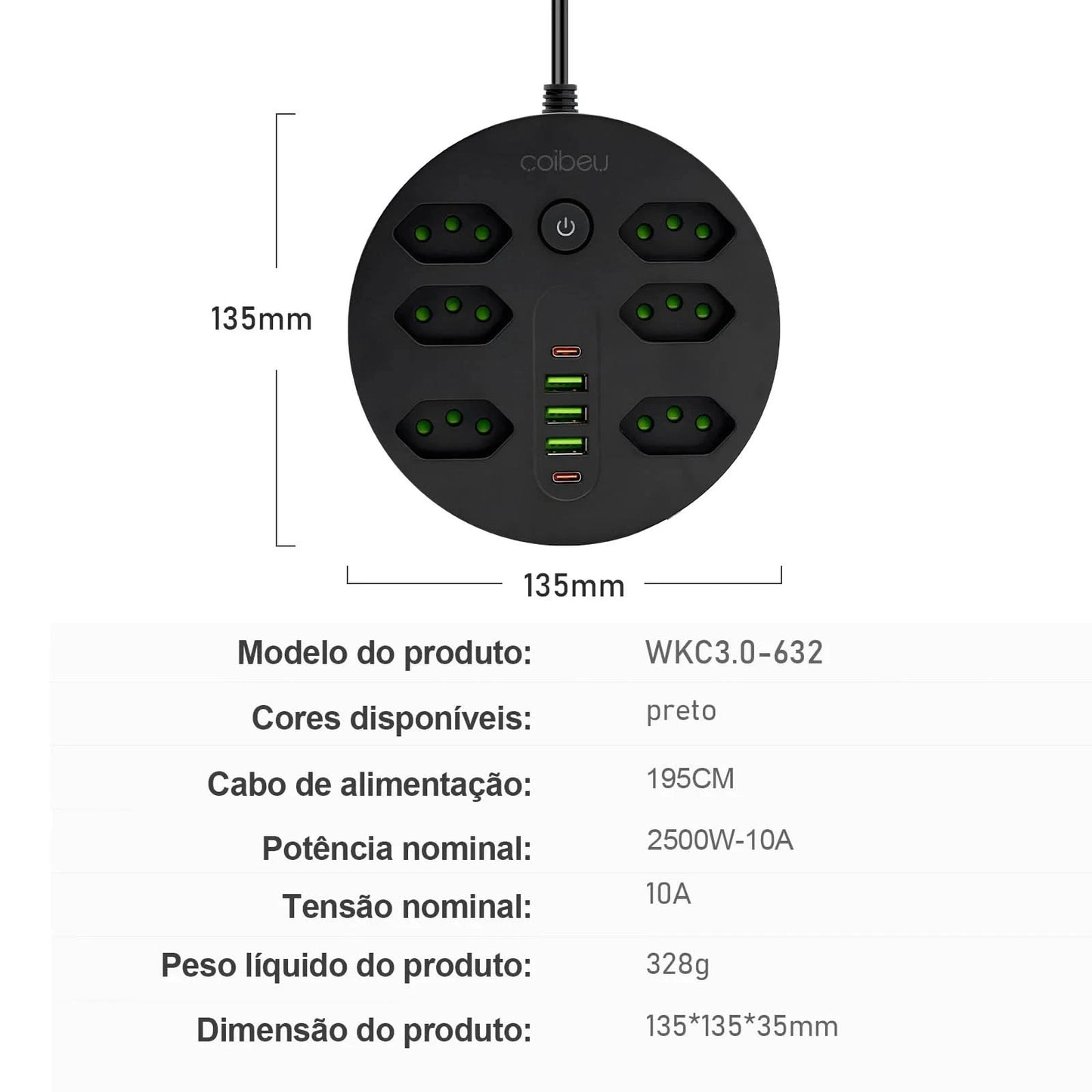 Verlängerungssteckdose, Steckdosenleiste, USB-Steckdose, Überspannungsschutz, Mehrfachsteckdose, 10A, 110-220V