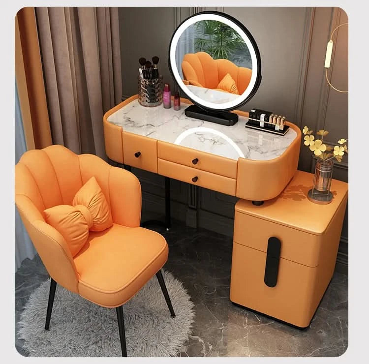 Luxury Jewelery Storage Dressing Table Glass Top Girls Unique Makeup Mirror Beauty Dressing Table Light White Muebles Decoration