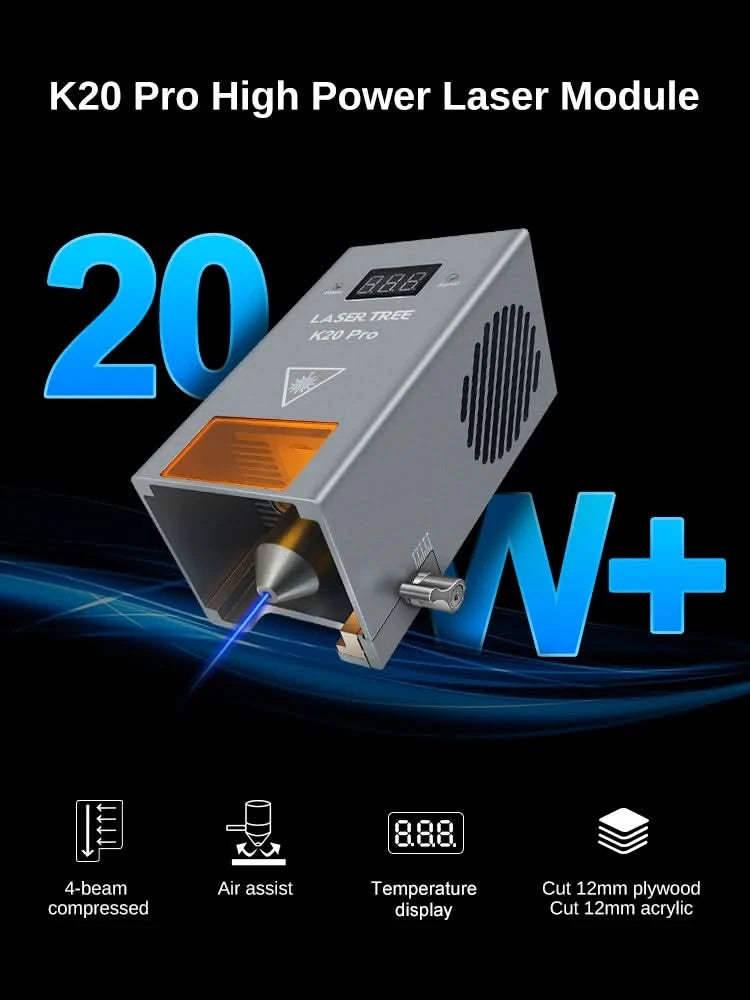 LASER TREE 10W 20W 30W 40W Optical Power Laser Head with Air Assist 450nm Blue Light TTL Module for Laser Engraving Cutting Tool