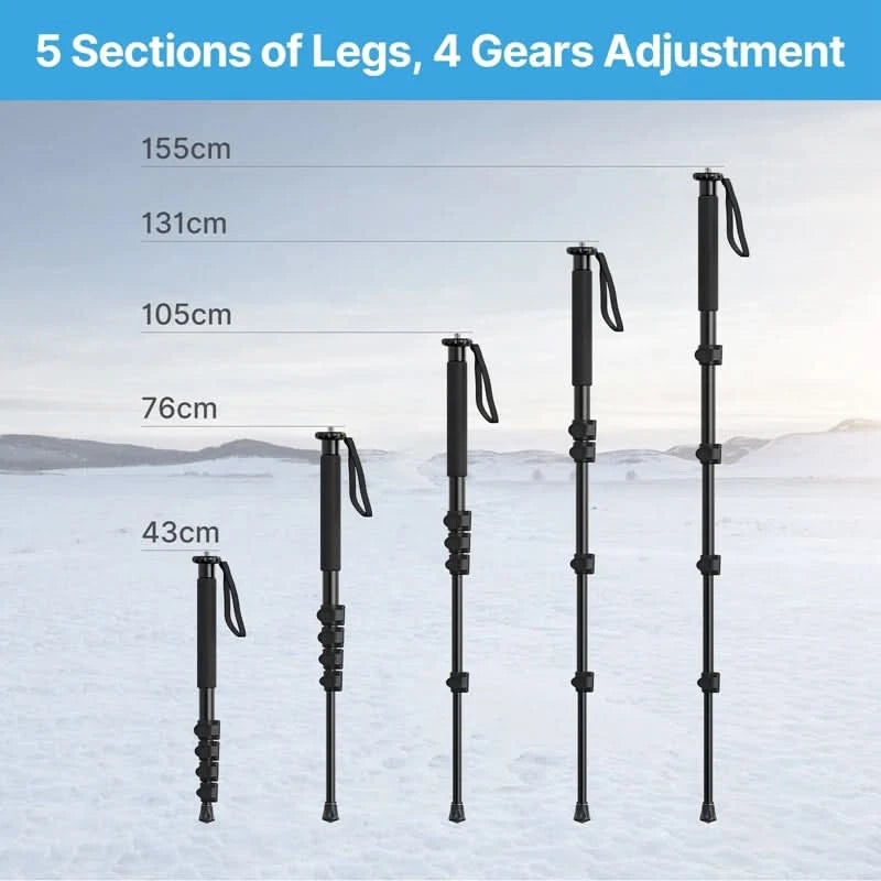 Ulanzi Lightweight Monopod Aluminium DSLR Camera Tripod for  1/4''3/8'' Hiking Travel Selfie Stick Max 155cm Extend 5KG Load