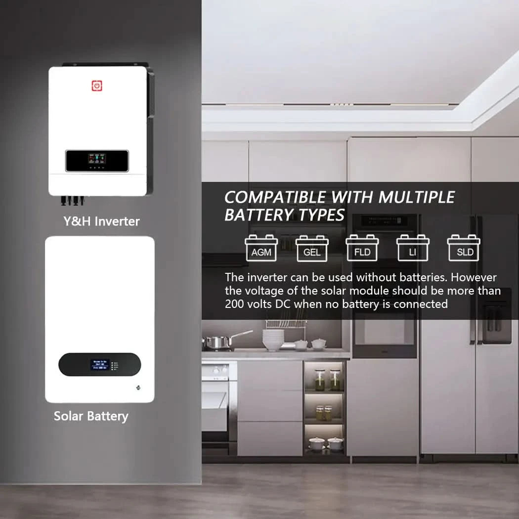 Y&H 10.2KW/6.2KW Hybrid Solar Inverter On/off grid Inverter 48V 220V Pure Sine Wave Inverter MPPT 160A/120A Charge Controller