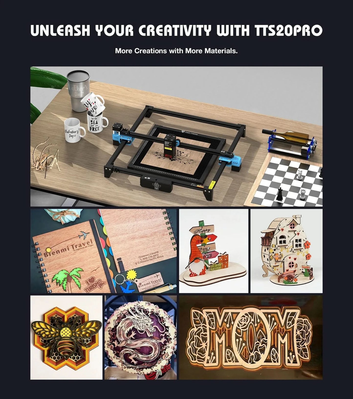 TwoTrees 130W CNC Laser Engraving Machine TTS-20 PRO APP Wifi Control Glass Metal Laser Engraver Wood Leather Cutting Machine
