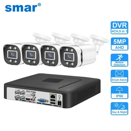 Smar Überwachungskamerasystem 4CH 5M-N HD DVR-Kit CCTV 4PCS 5MP AHD-Kamera Außenbereich Heimsicherheitssystem Videoüberwachungsset