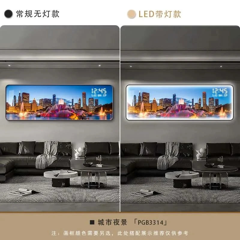 Modern Urban Night Scene Bedroom Bed Head Hanging Art Electronic Clock Landscape Architecture Living Room Sofa Background Wall D
