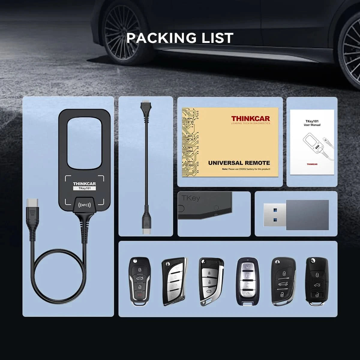 THINKCAR TKEY 101 Universal Car Key Programmer Equipment with 6 Unit Remote Key Supports Anti-Theft System For MUCAR 892BT 689BT