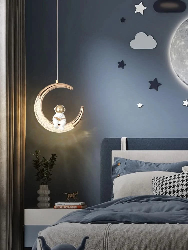 Children's Room Bedside Chandelier Modern Minimalist Light Luxury Cartoon Boy Girl Bedroom Moon Lamp Astronaut Small Chandelier