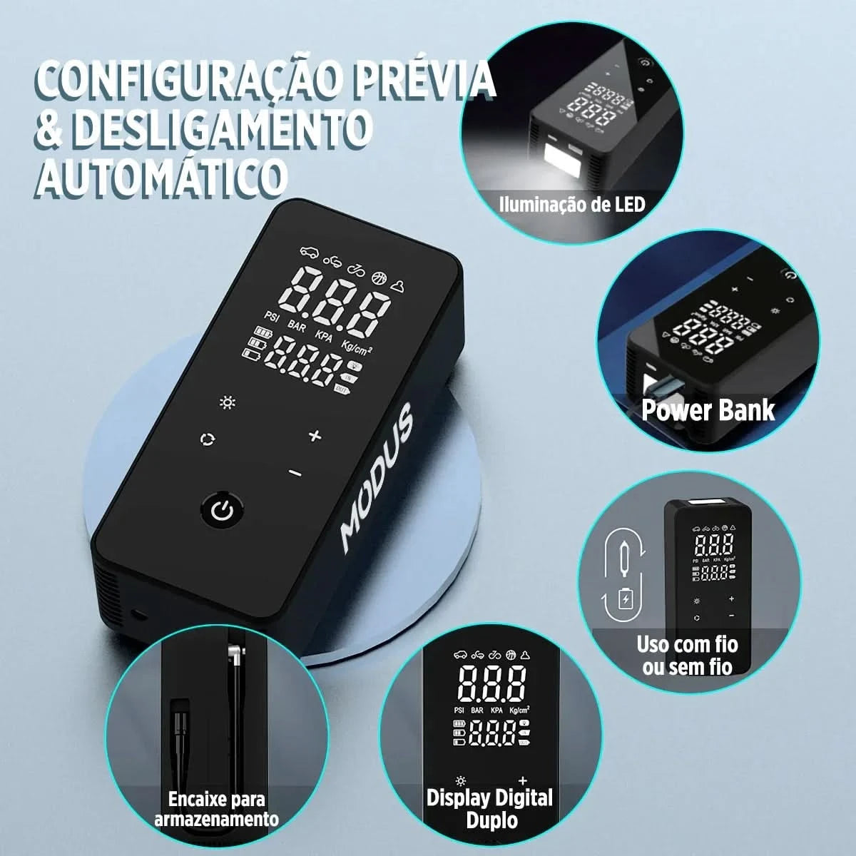 Portable Rechargeable Air Pump, Smart Touchscreen Screen Fill Tyre With Tire Calibrator And LED Emergency Light