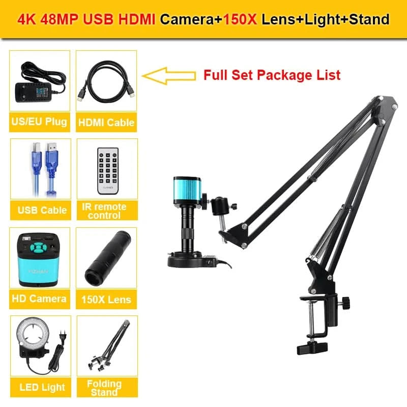 YIZHAN 4K UHD Electron Digital Microscope 1080P 60FPS Video Industrial Welding Camera 150X Lens Folding Stand for PCB Repair